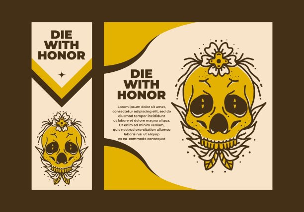 复古艺术插图的头骨与花卉植物围绕图片下载