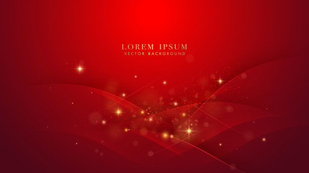 红色曲线闪闪发光的效果，闪光点，和散焦元素的红色背景。豪华风格设计理念图片下载