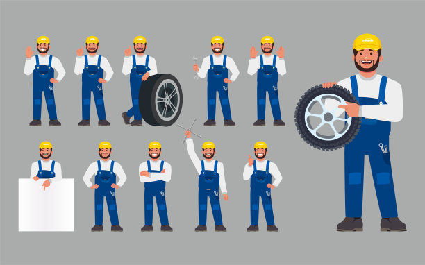 一组不同姿势的技术员图片下载