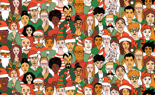 圣诞新年晚会。青年、中年、老年男女老少无缝隙图案背景。图片下载