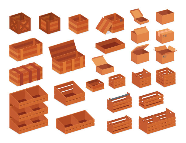 用于存储矢量插图的木箱和盒子图片下载