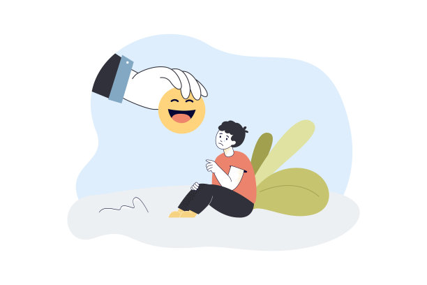 手向悲伤的男孩展示笑的表情图片下载