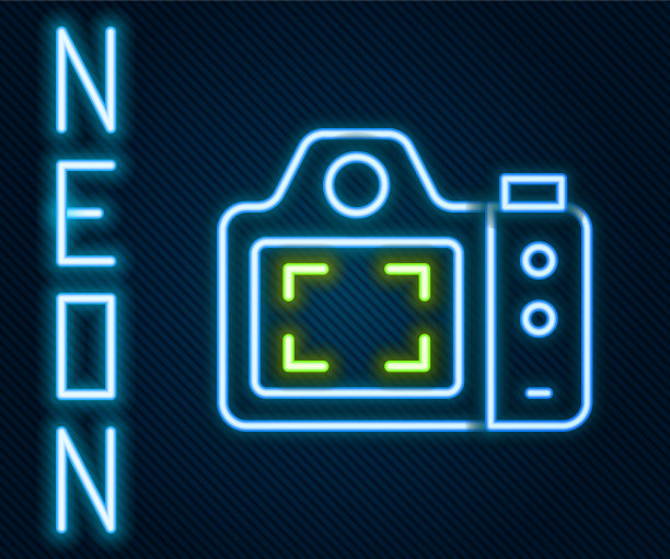 发光的霓虹灯线照片相机图标孤立上图片下载