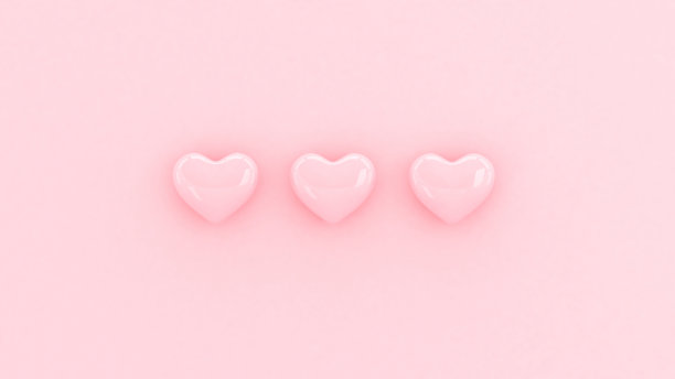 心形情人节壁纸。3 d演示。爱情、婚礼、订婚、结婚庆典。浪漫的海报。淡粉色的爱。简约风格的心形背景。图片下载