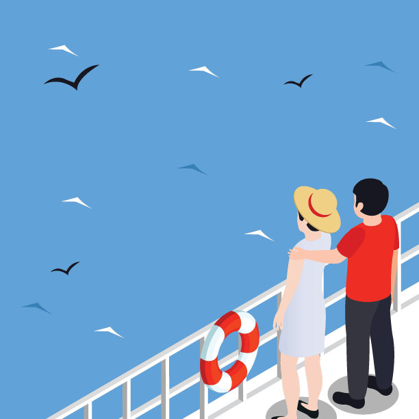 夏季海滨游客在游轮上等距3d图片下载