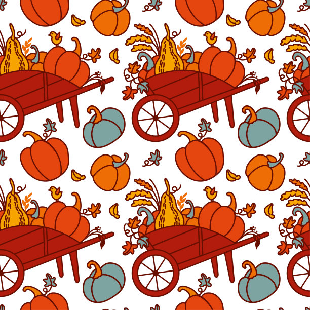 南瓜车。秋天的季节。无缝模式。图片下载