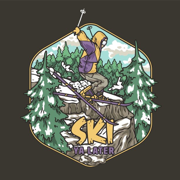 滑雪者从雪山上下来。冬季极限运动。可打印的滑雪假期图片下载