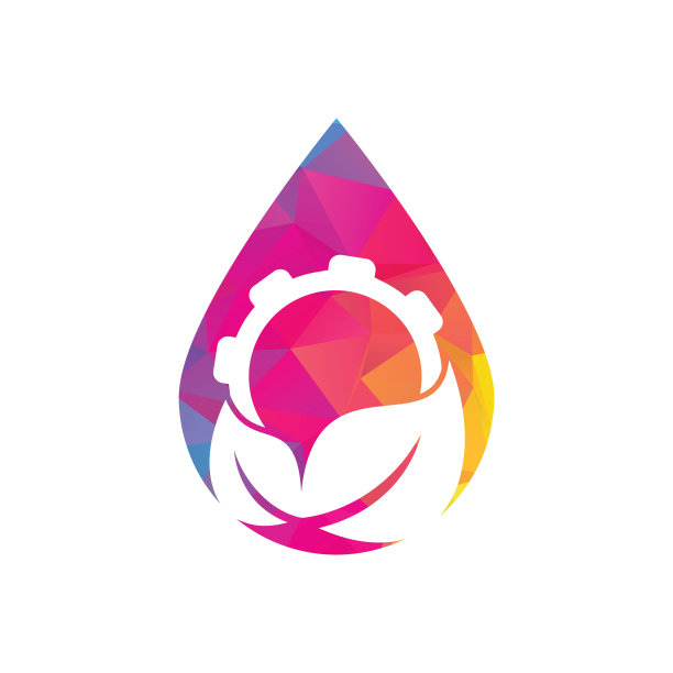 齿轮叶掉落形状概念标志组合矢量。图片下载