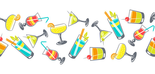 无缝模式的鸡尾酒在玻璃。聚会用的酒精饮料。图片下载