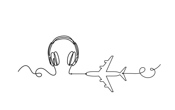 抽象耳机的平面作为连续的线绘制在白色背景图片下载
