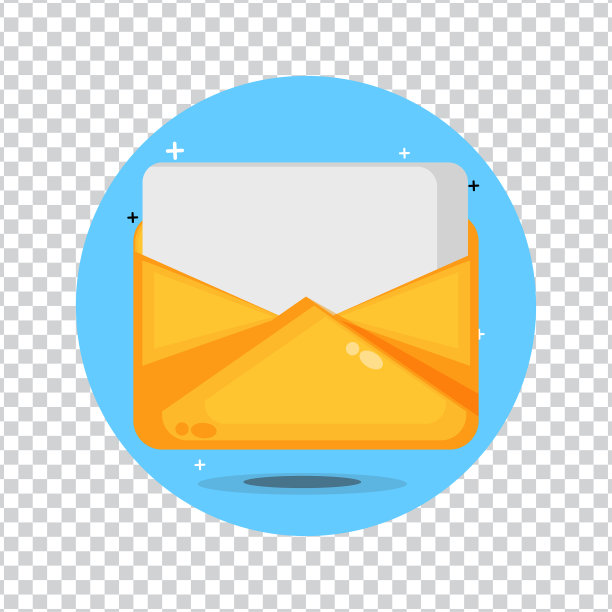 黄色信封，空白背景上有一张白纸图片下载