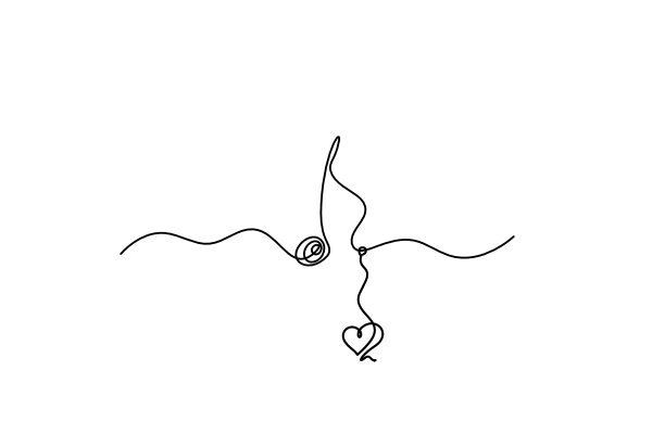 抽象的整个音符与心作为连续的线画在白色背景上图片下载
