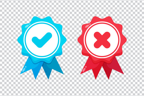 在空白背景上检查和交叉奖章图标图片下载