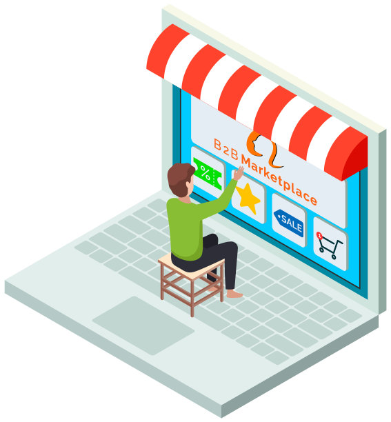 B2b市场男子选择衣服与笔记本电脑网上购物者。带有购物应用程序的平板电脑监视器图片下载