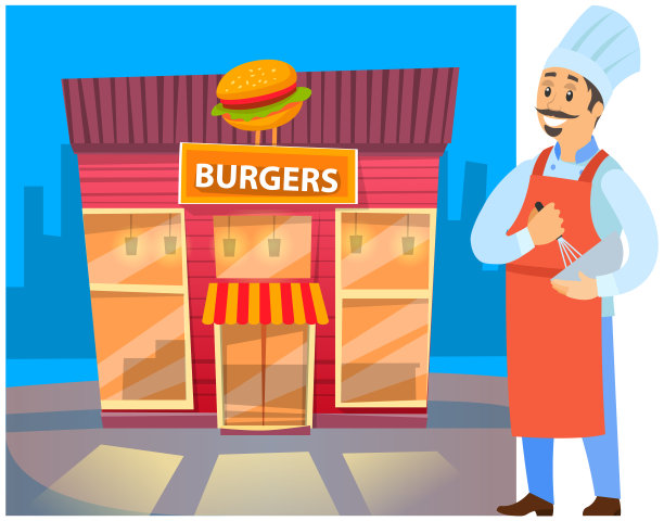 厨师为汉堡餐厅烹饪快餐菜肴。厨师准备美国菜图片下载