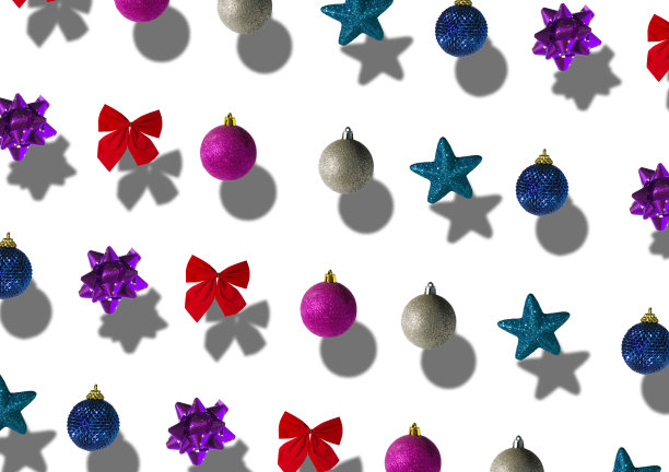 图案圣诞装饰饰品，创意节日概念，新年，白色背景图片下载