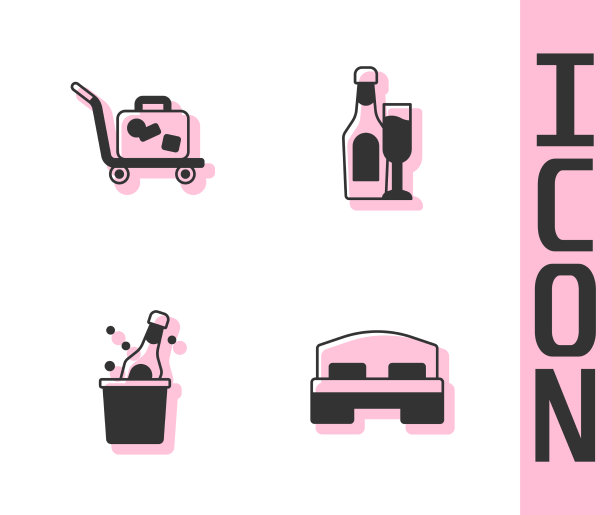 集酒店房间床推车行李箱瓶子的图片下载