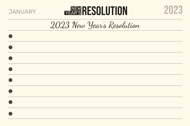 2023年新年决议页，字体和文字复制空间。极简主义决心写作背景图片下载