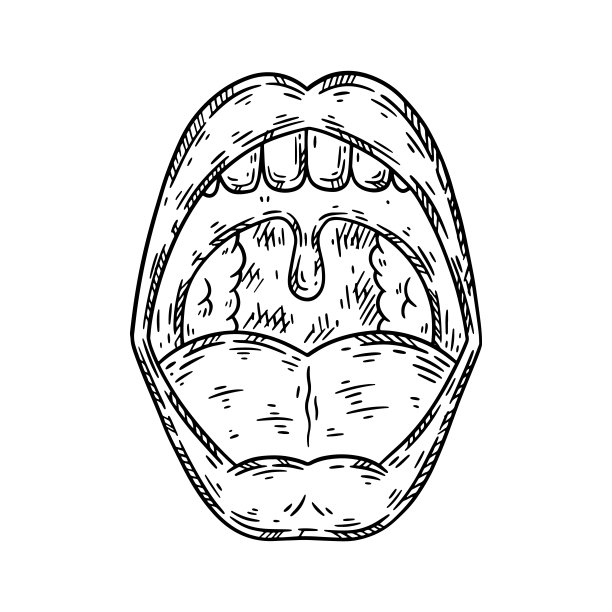人张开嘴手绘草图。向量孤立的插图。图片下载