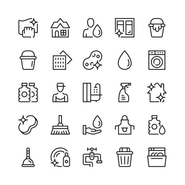 清洗线图标。大纲符号。矢量线图标集图片下载