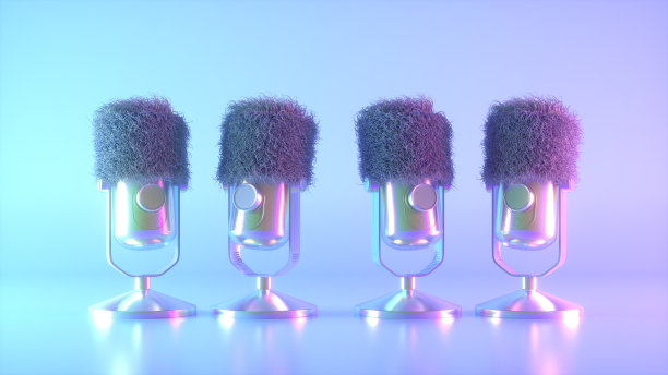 带有霓虹灯的毛茸茸的麦克风图片下载