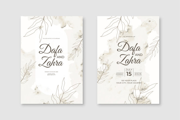 豪华水彩婚礼请柬模板。用树叶和花朵元素的水彩卡。优雅的矢量设计适合横幅，封面，邀请图片下载