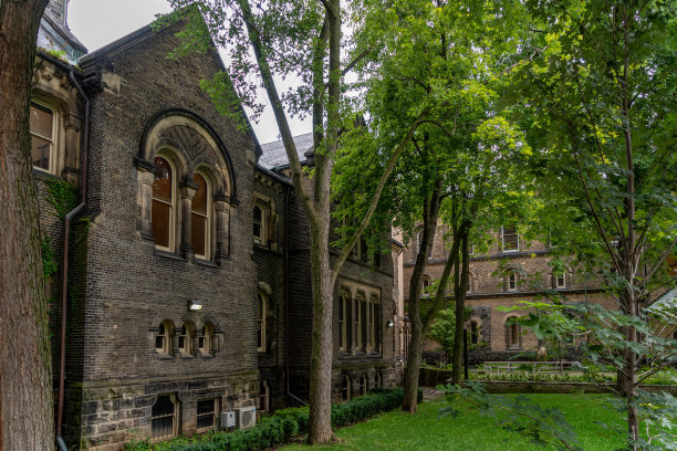 加拿大安大略省多伦多大学圣乔治校区的大学学院四边形和建筑图片下载