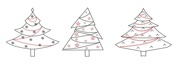 圣诞树套装。手绘插图。孤立在白色背景中图片下载