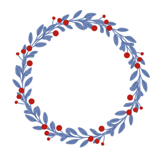 冬天的花环，蓝色的树枝和浆果。设计节日邀请，贺卡，海报，包装，印刷。图片下载