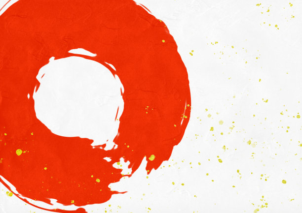 日本风格的背景材料，日本纸，白色，红色毛笔圆形，手卷日本纸图片下载