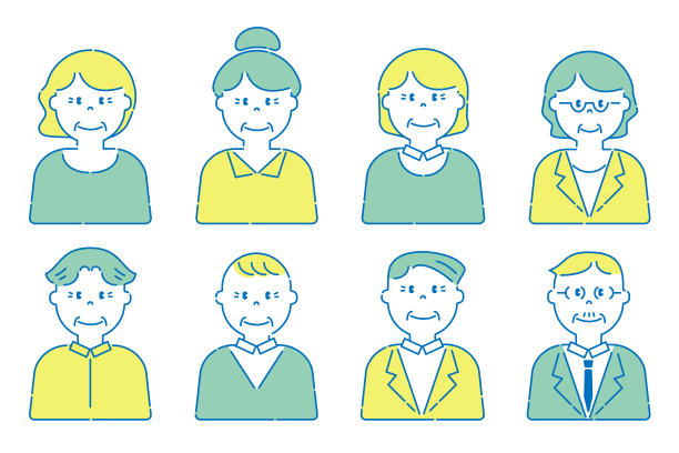 一套不同的老人插画。图片下载