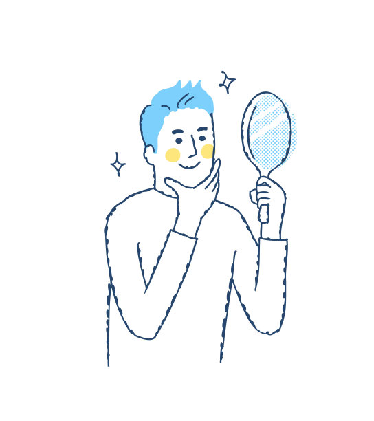 一个男人正对着镜子看着自己的脸图片下载