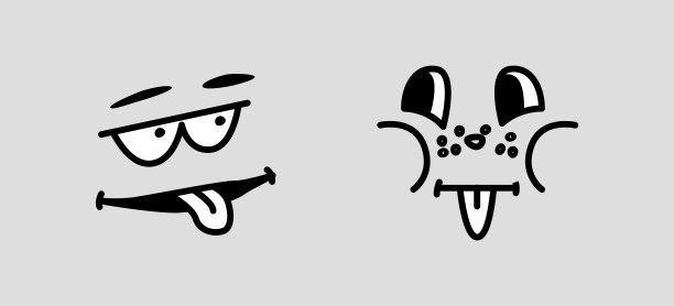卡通人物的面部表情，孤立的眼睛和嘴伸出舌头。调侃人物，表情符号或表情符号，设计简单。平面形式的矢量图片下载