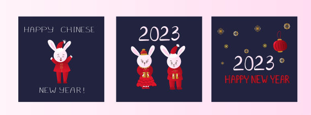 2023年兔艺术设计套装为贺卡、海报、网站兔子横幅。图片下载
