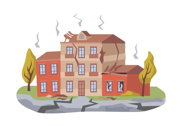 地震使地面震动，破坏房屋、道路和自然。家园的毁灭，自然灾害和大灾难，灾难。平面形式的矢量图片下载