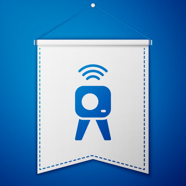 蓝色网络摄像头图标隔离在蓝色背景上图片下载