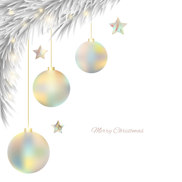 圣诞球。新年。假期。插图。雪花。圣诞树。装饰。霜。冬天。白色黄金。卡。银。图片下载