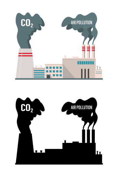 有污染排放的工业、工厂。空气污染。生态问题。生产污染环境。工业单位与黑色剪影孤立在白色背景。图片下载