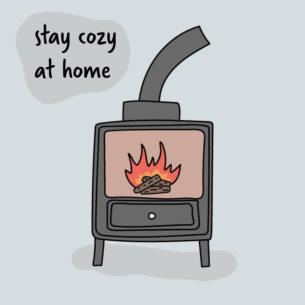 呆在舒适的家里，明信片与壁炉图片下载