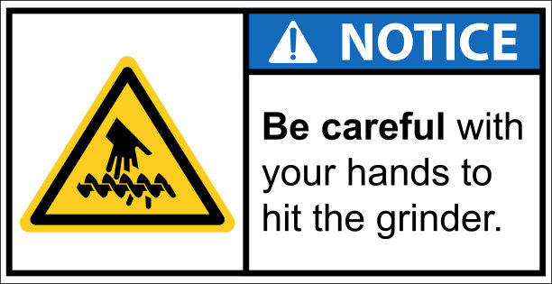注意标志，小心你的手碰磨机。图片下载
