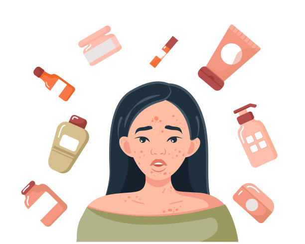 一名年轻的韩国女孩被护肤专用化妆品包围图片下载