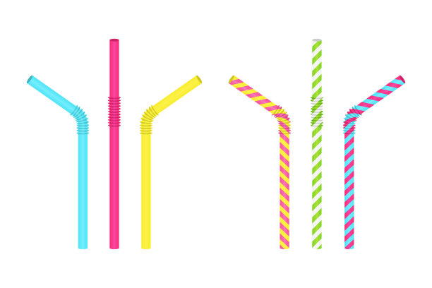 明亮的直和弯曲的吸管彩色插图套装图片下载