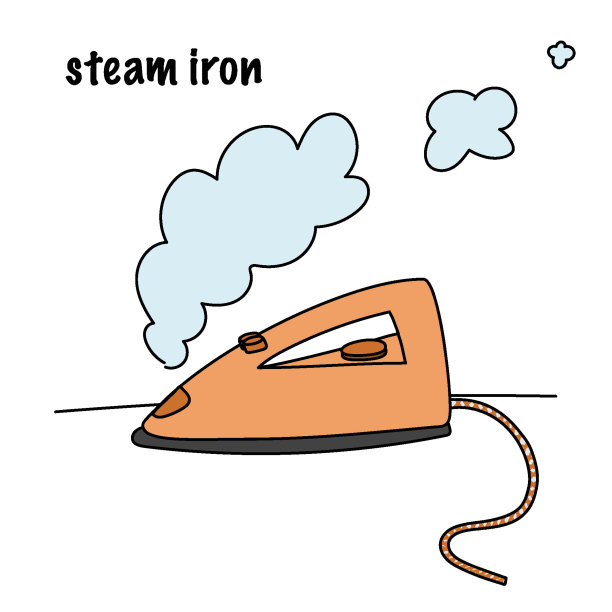 可爱的图片，橙色熨斗和蒸汽图片下载