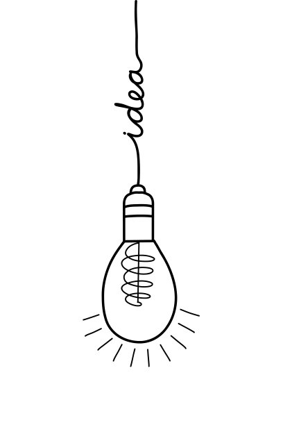 一个带有想法的手绘灯泡，一个想法的符号，一个简单的涂鸦素描风格。时尚的平面矢量插图。图片下载
