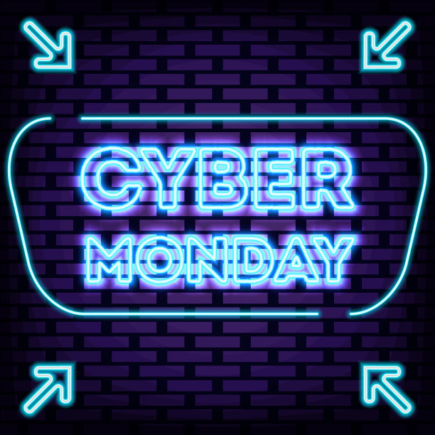 霓虹灯招牌。砖墙背景。夜晚明亮的广告。图片下载