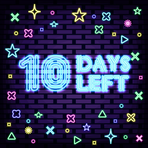 剩下10天霓虹灯招牌。明亮的招牌。霓虹灯文本。图片下载