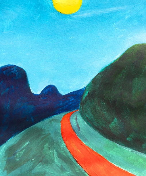 抽象的油画纹理背景。画在画布上。带有道路的抽象景观图片下载