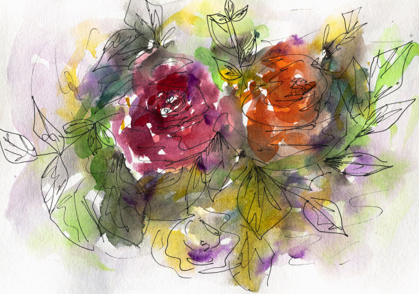 白色背景上的水彩花卉绘画，印象派风格，植物学绘画，鲜艳的色彩，艺术背景，卡片，花卉卡片，春天图片下载