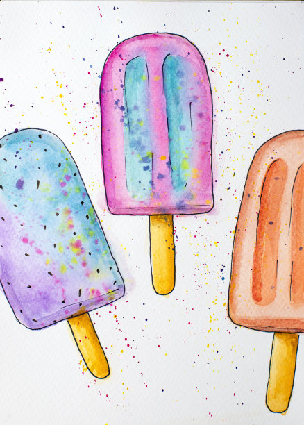 一套冰淇淋水果水彩插画。图片下载