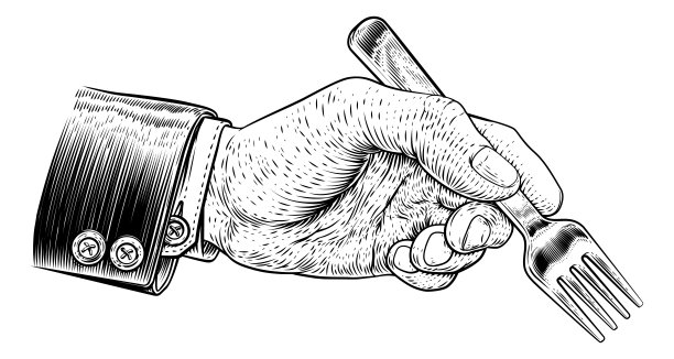 手持商务套装，拿着食物餐叉图片下载